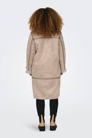 ONLY Cream Longline Cosy Teddy Button Up Aviator Coat - Image 2 of 5