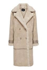 ONLY Cream Longline Cosy Teddy Button Up Aviator Coat - Image 4 of 5