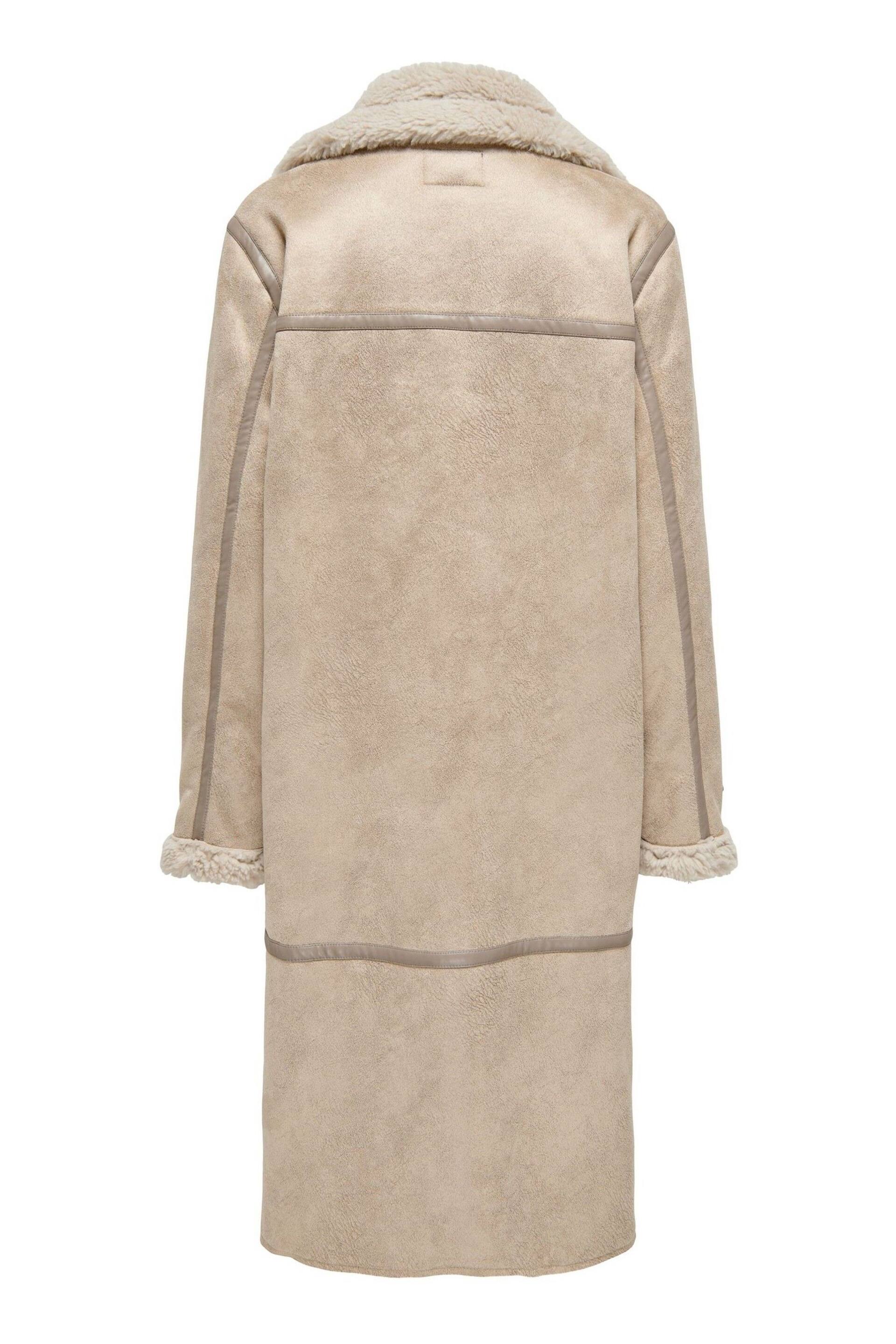 ONLY Cream Longline Cosy Teddy Button Up Aviator Coat - Image 5 of 5