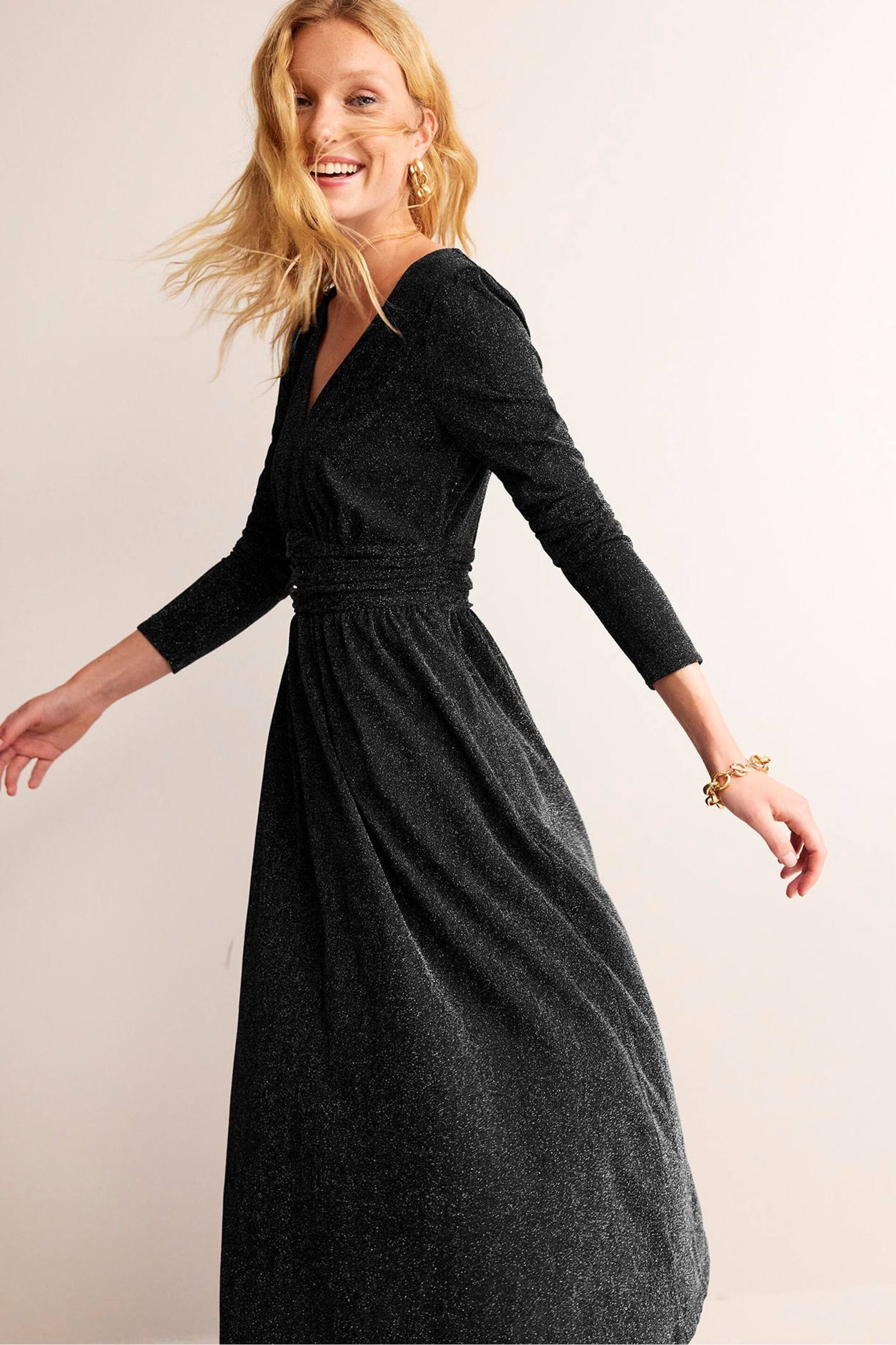 Boden Black Ruched Sparkle Midi Dress - Image 1 of 4