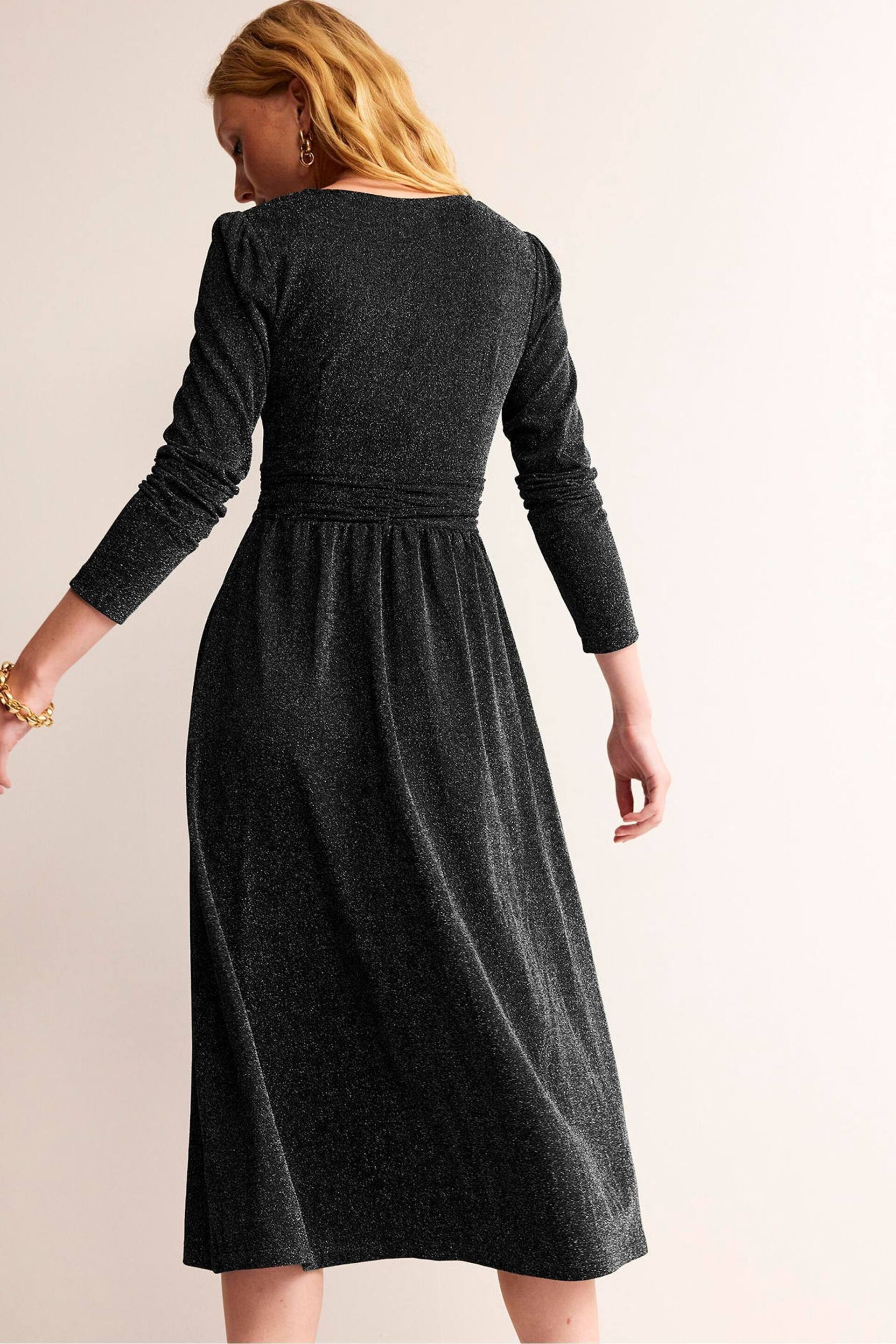 Boden Black Ruched Sparkle Midi Dress - Image 2 of 4