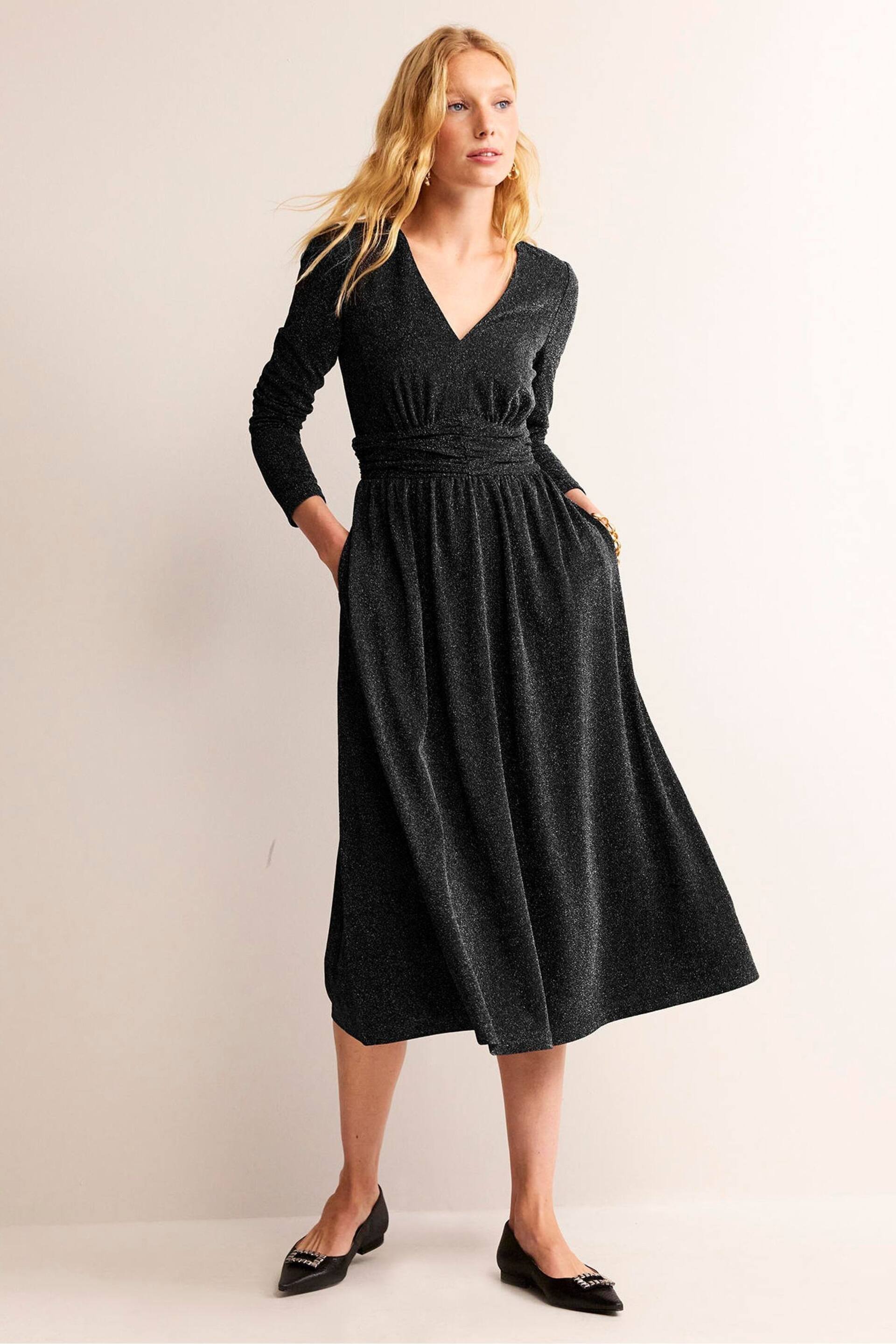 Boden Black Ruched Sparkle Midi Dress - Image 3 of 4