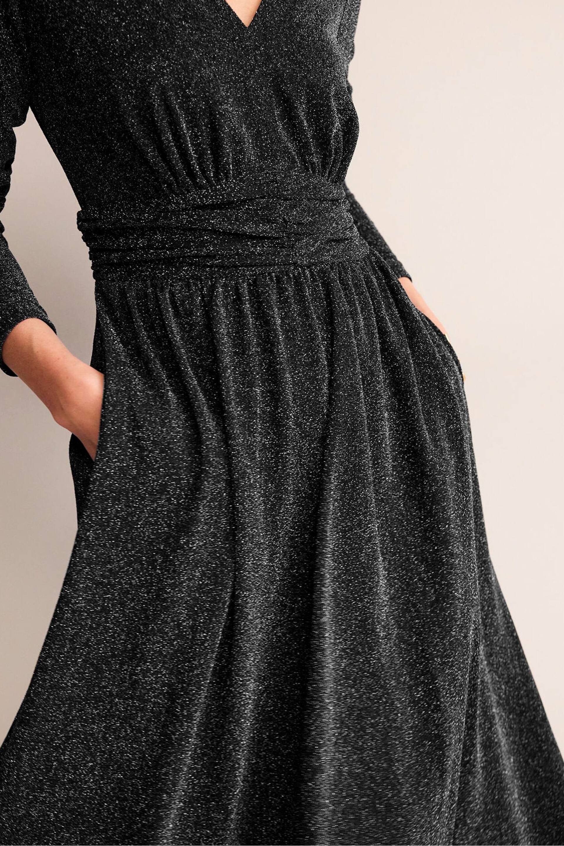 Boden Black Ruched Sparkle Midi Dress - Image 4 of 4