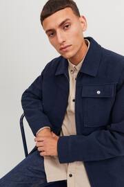 JACK & JONES Blue Wool Zip Up Shacket - Image 4 of 7