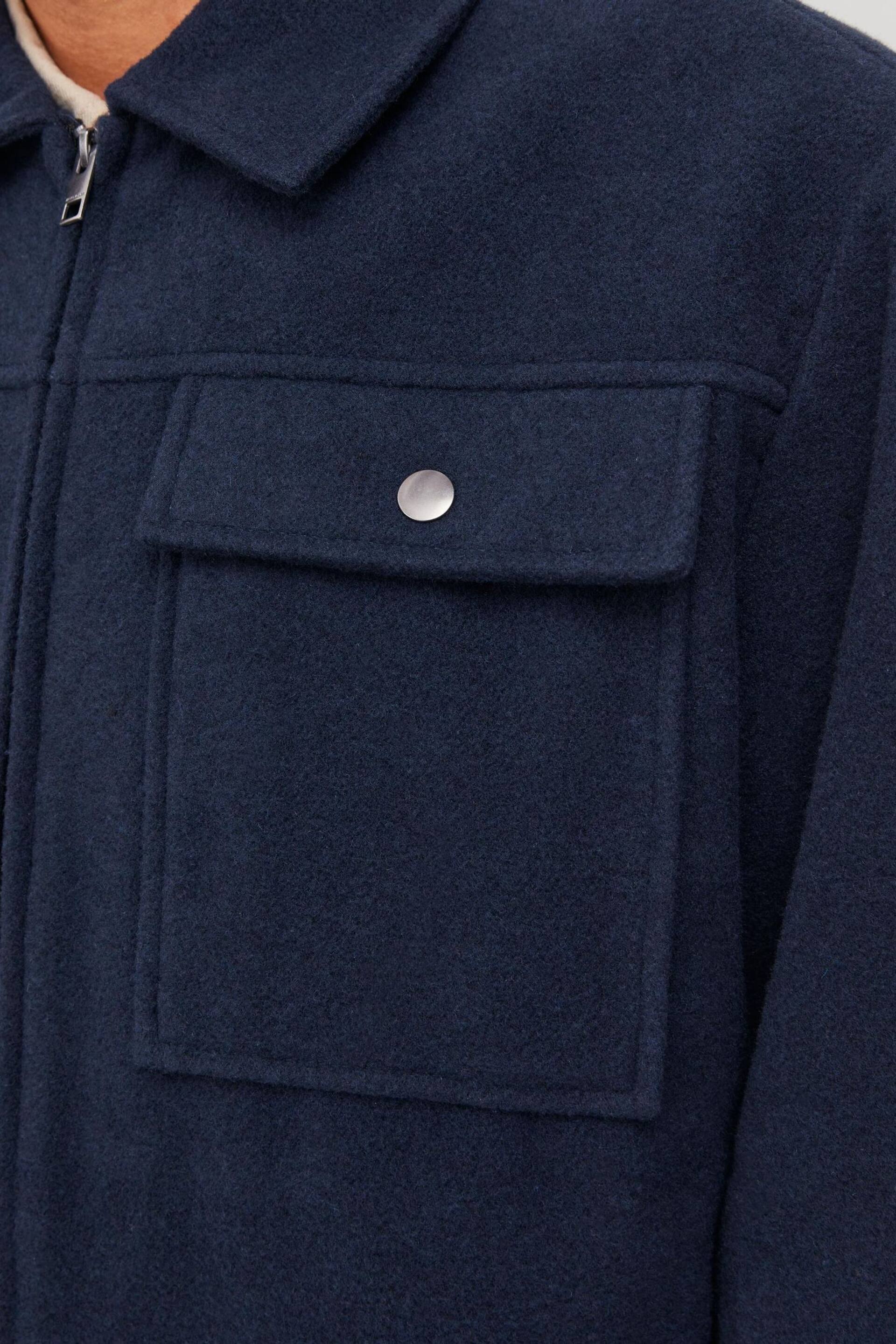 JACK & JONES Blue Wool Zip Up Shacket - Image 5 of 7