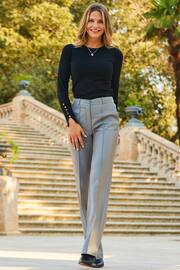 Sosandar Grey Faux Leather Wide Leg Trousers - Image 4 of 5