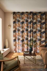 Blue/Orange Collection Luxe Heavyweight Cut Velvet Abstract Eyelet Lined Curtains - Image 2 of 5