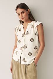 Ecru Cream Linen Blend Button Down Relaxed Sleeve Top - Image 1 of 5