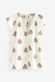 Ecru Cream Linen Blend Button Down Relaxed Sleeve Top - Image 4 of 5