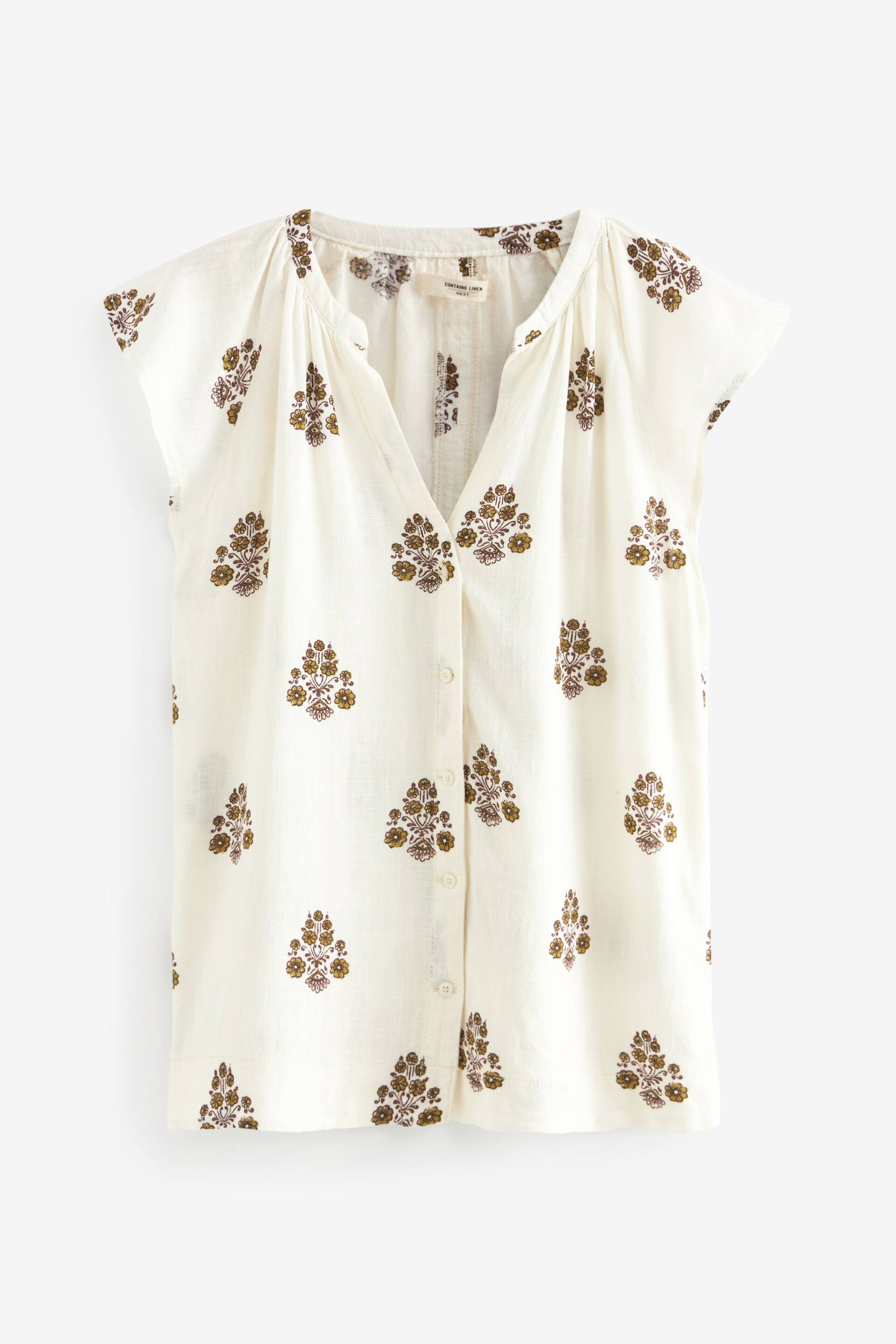 Ecru Cream Linen Blend Button Down Relaxed Sleeve Top - Image 4 of 5