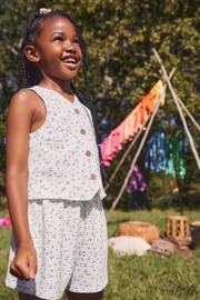 White/Blue Ditsy Floral Waistcoat and Shorts Set (3-16yrs) - Image 2 of 7