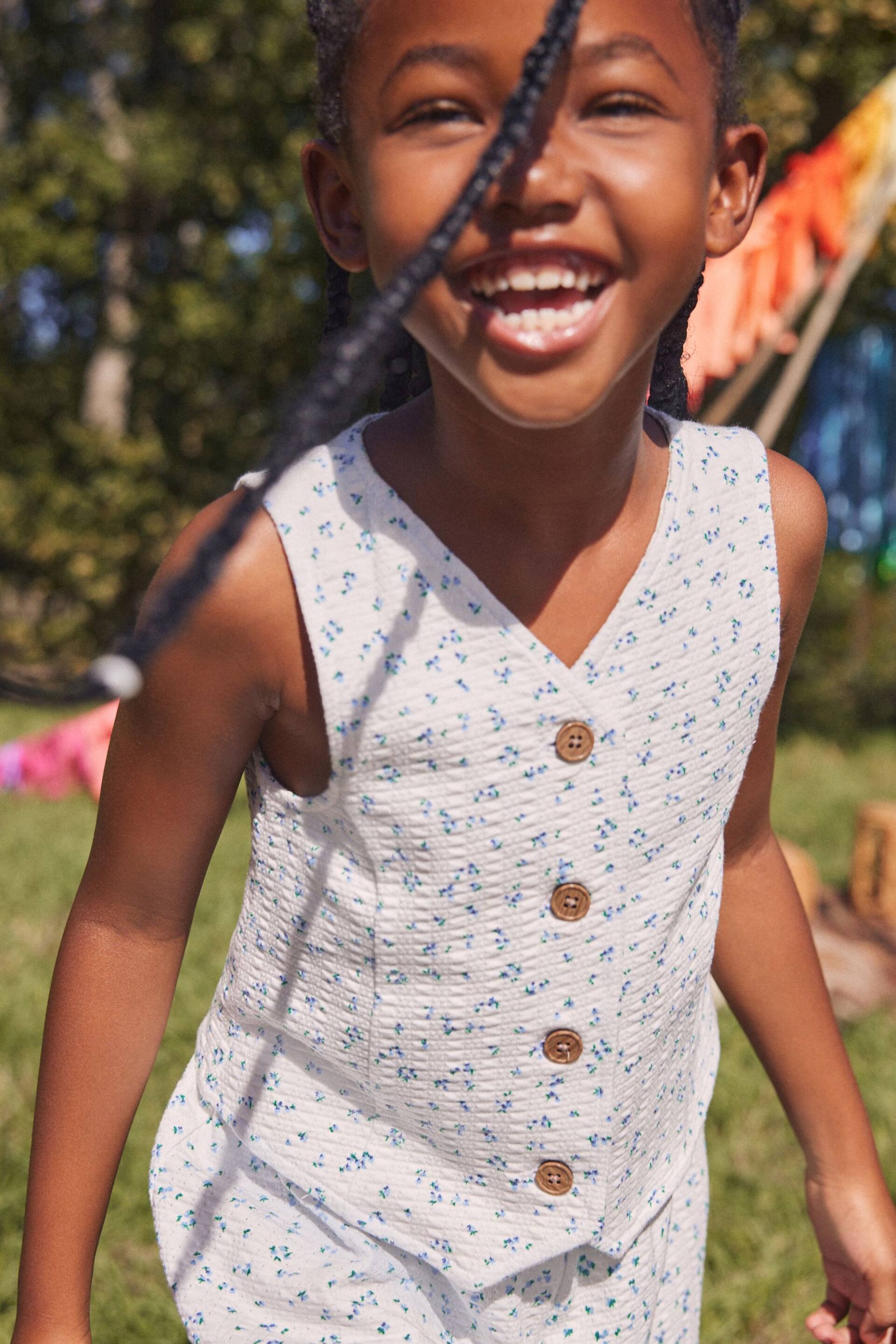 White/Blue Ditsy Floral Waistcoat and Shorts Set (3-16yrs) - Image 4 of 7