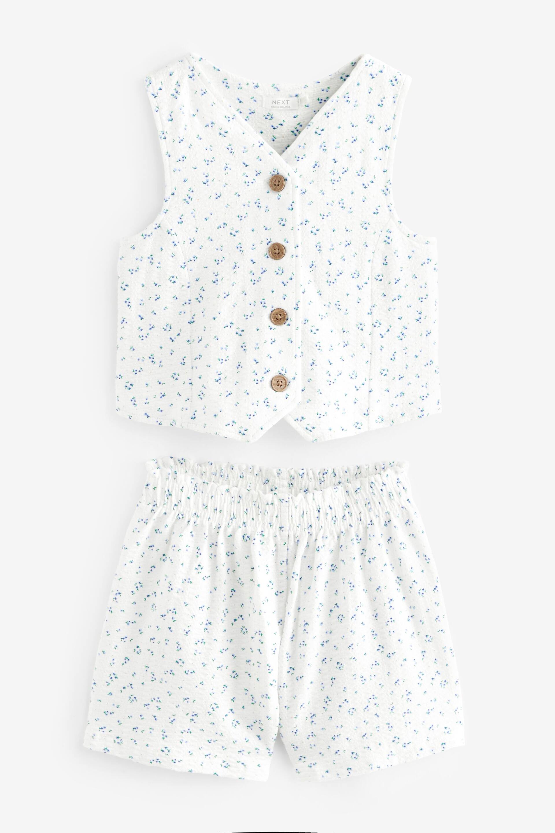 White/Blue Ditsy Floral Waistcoat and Shorts Set (3-16yrs) - Image 5 of 7