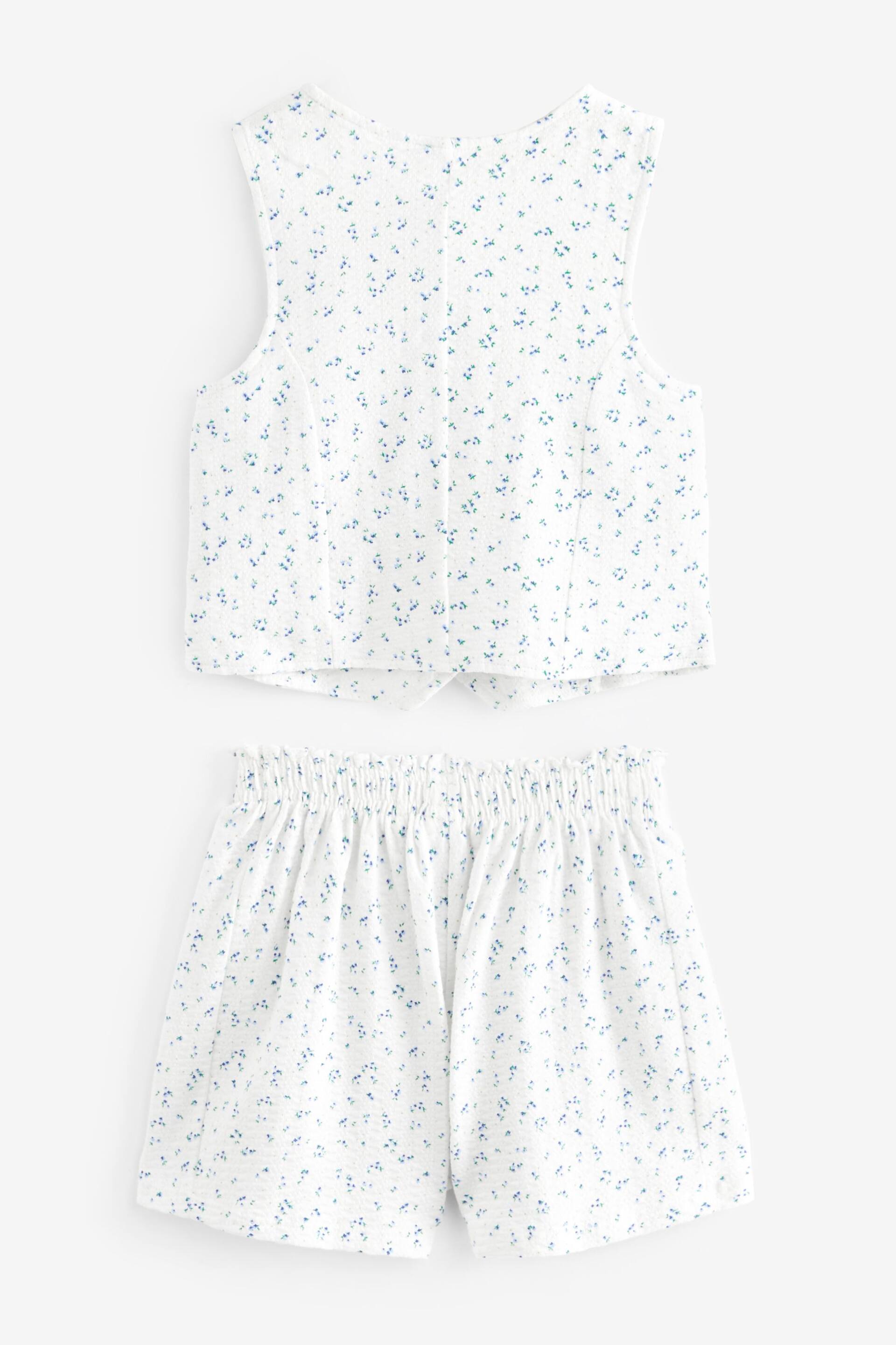 White/Blue Ditsy Floral Waistcoat and Shorts Set (3-16yrs) - Image 6 of 7