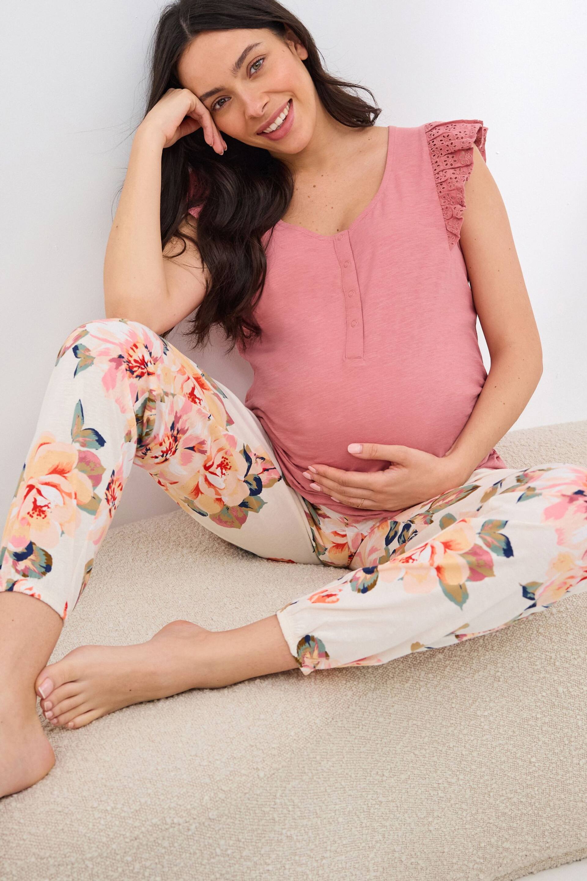 Pink Floral Cotton Maternity Pyjamas - Image 1 of 3