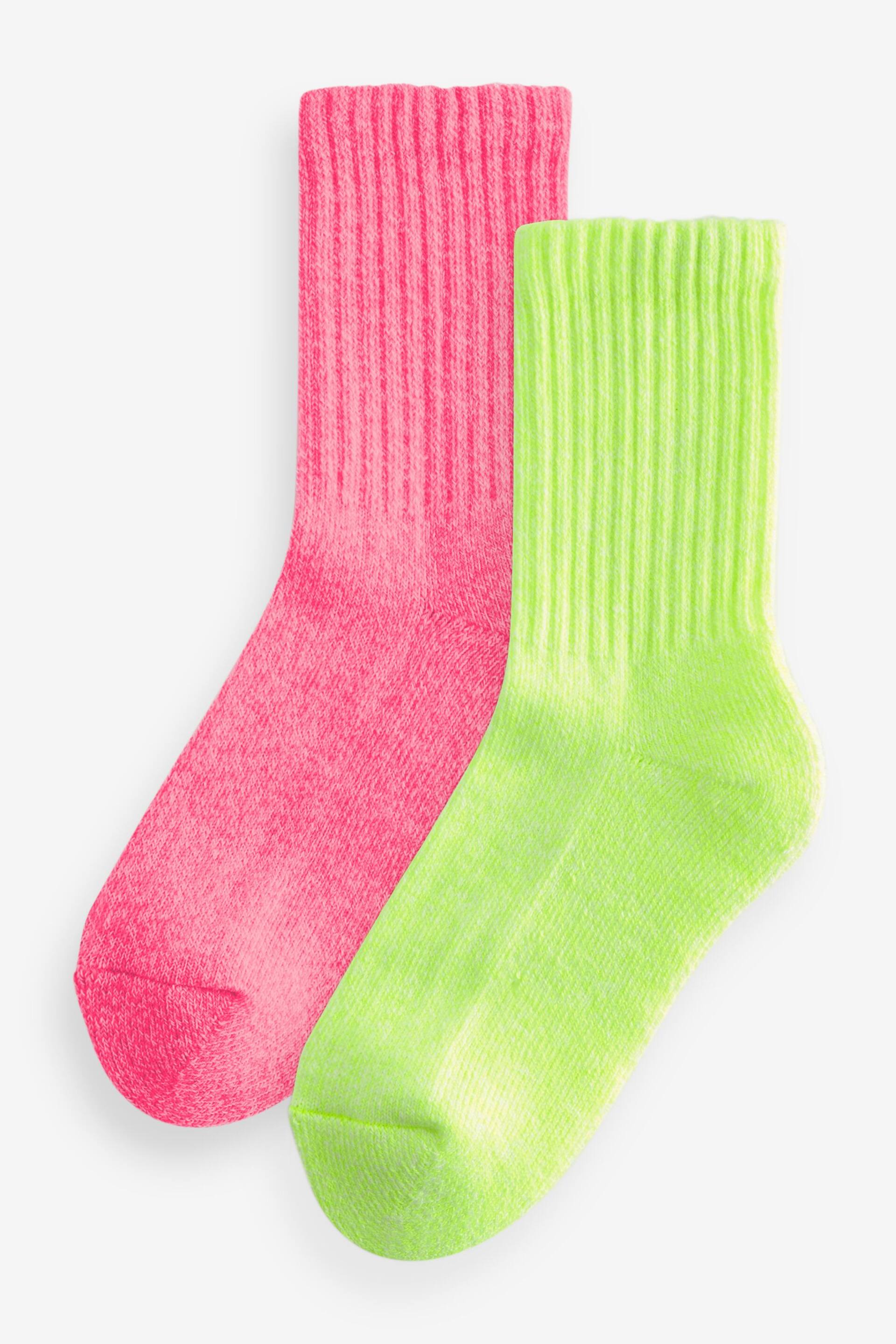 Yellow/Pink Bright Cushioned Sole Ribbed Ankle Socks 2 Pack - Image 1 of 3