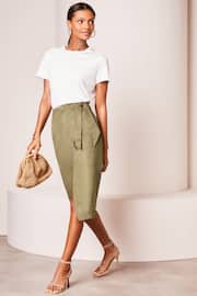 Lipsy Khaki Green Suedette Wrap Midi Skirt - Image 3 of 4