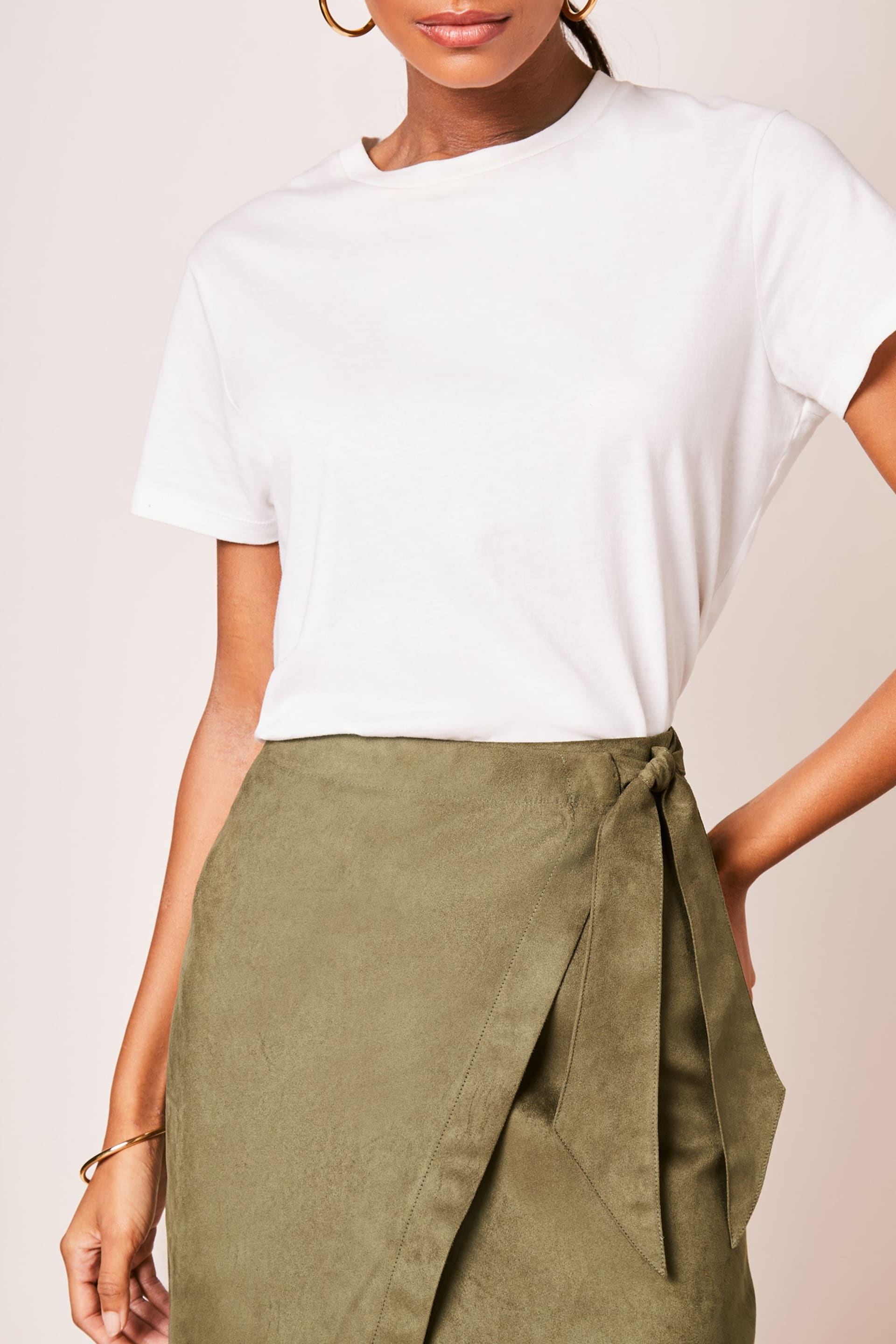 Lipsy Khaki Green Suedette Wrap Midi Skirt - Image 4 of 4