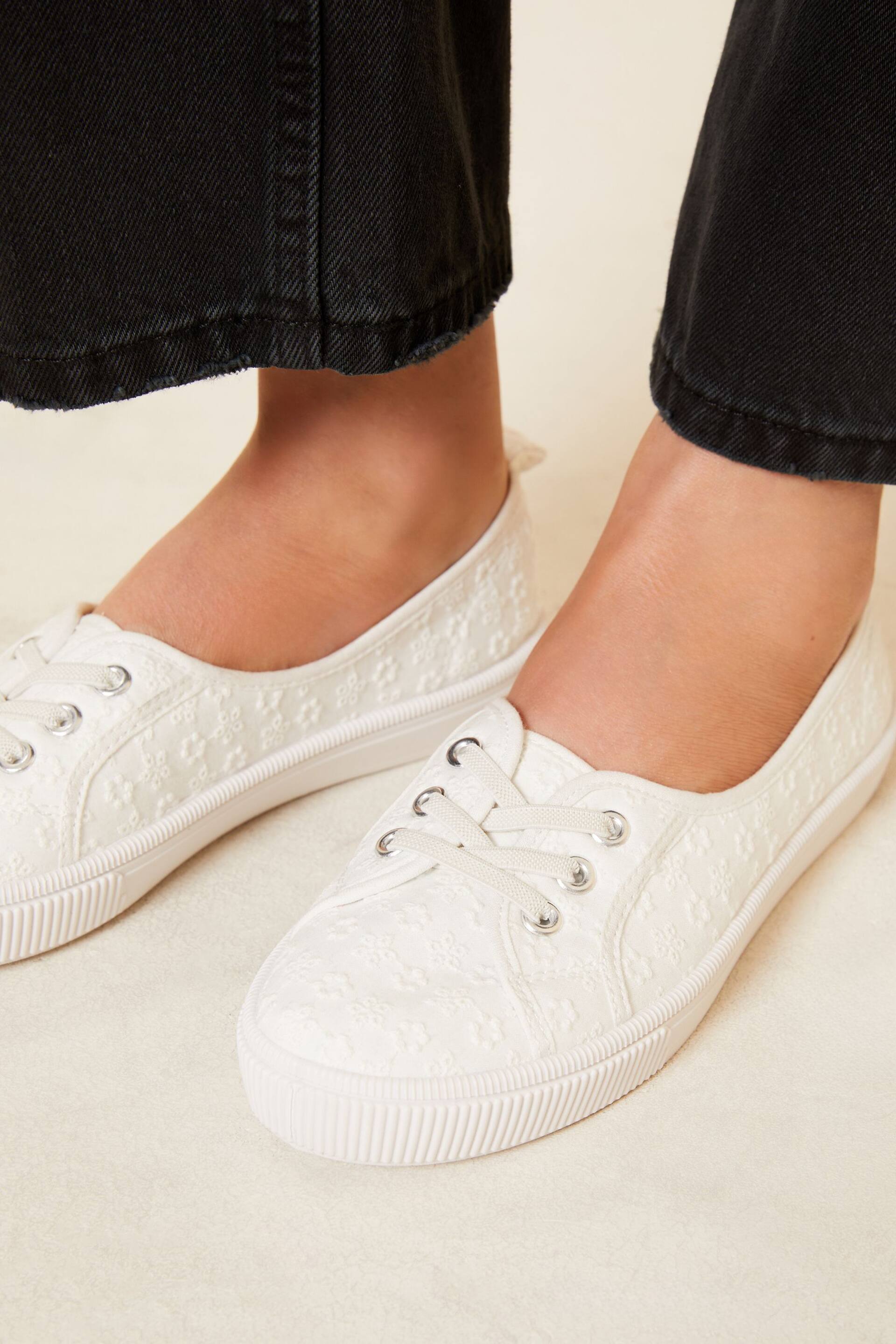 Friends Like These White Broderie Plimsoll Lace Up Pump Trainers - Image 2 of 4