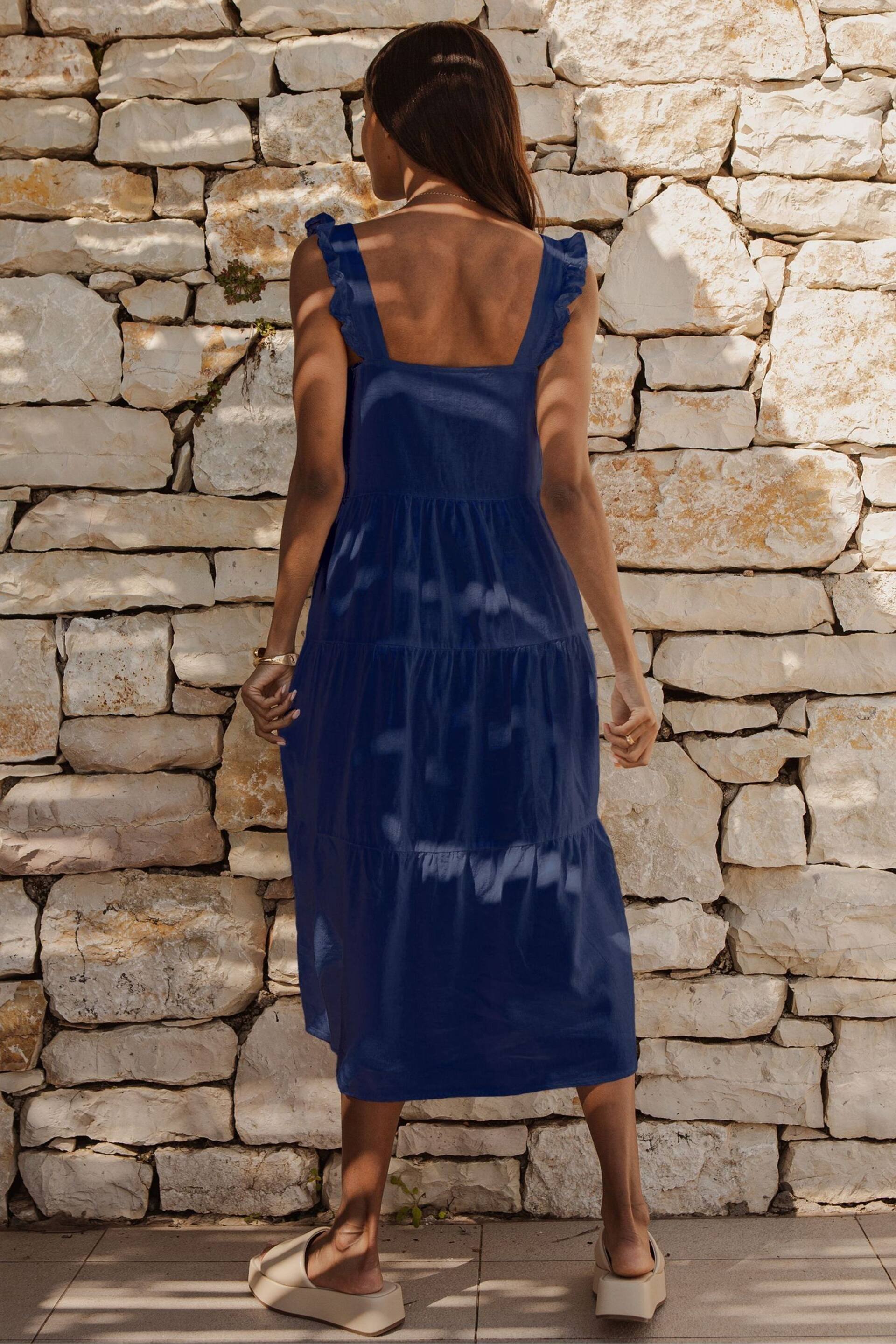 Threadbare Blue Linen Blend Tiered Midi Dress - Image 2 of 4