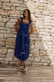 Threadbare Blue Linen Blend Tiered Midi Dress - Image 3 of 4