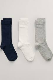 GANT Teens Blue Tonal Logo Ribbed Socks 3 Pack - Image 1 of 1