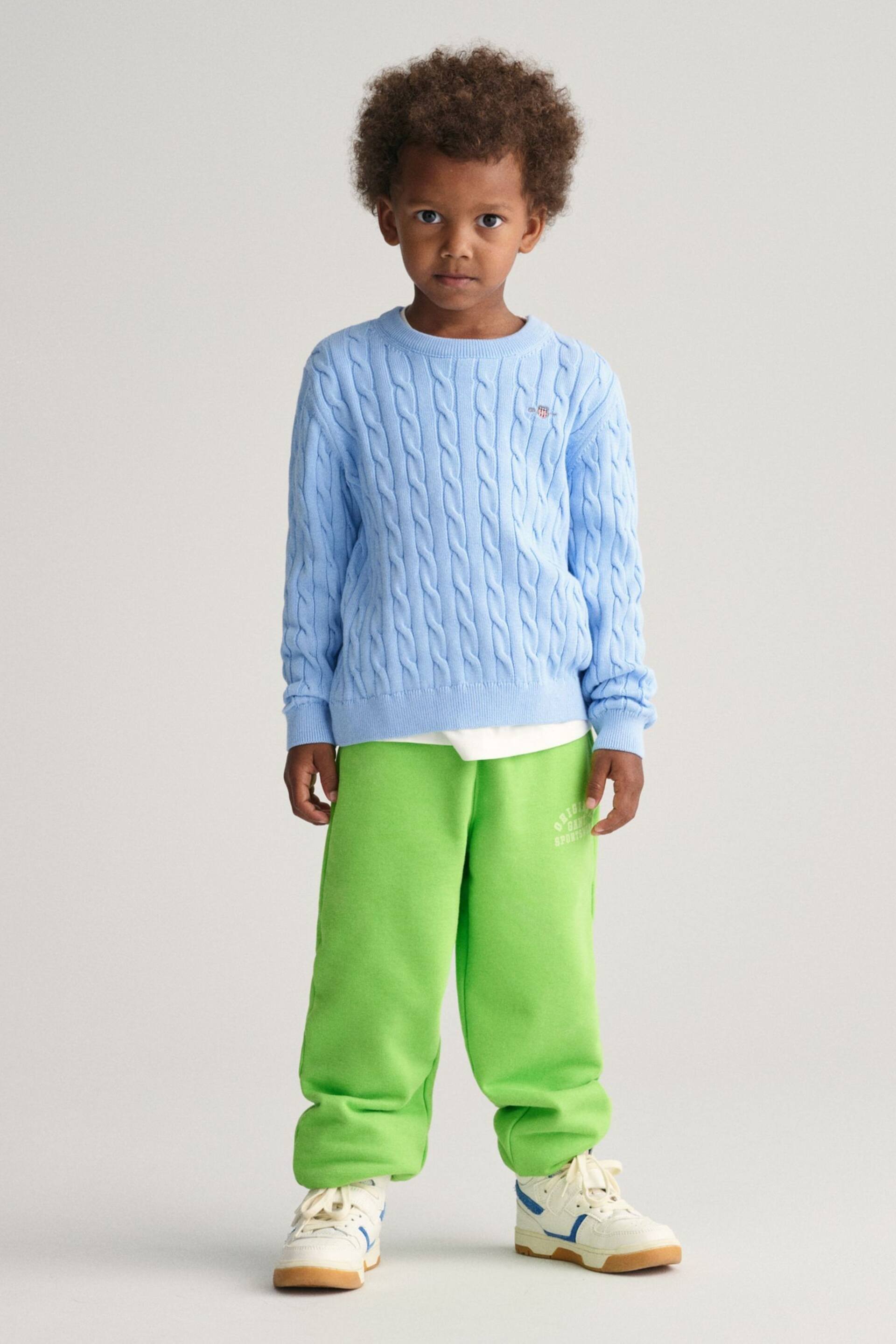 GANT Kids Shield Cotton Cable Knit Crew Neck Sweater - Image 3 of 6