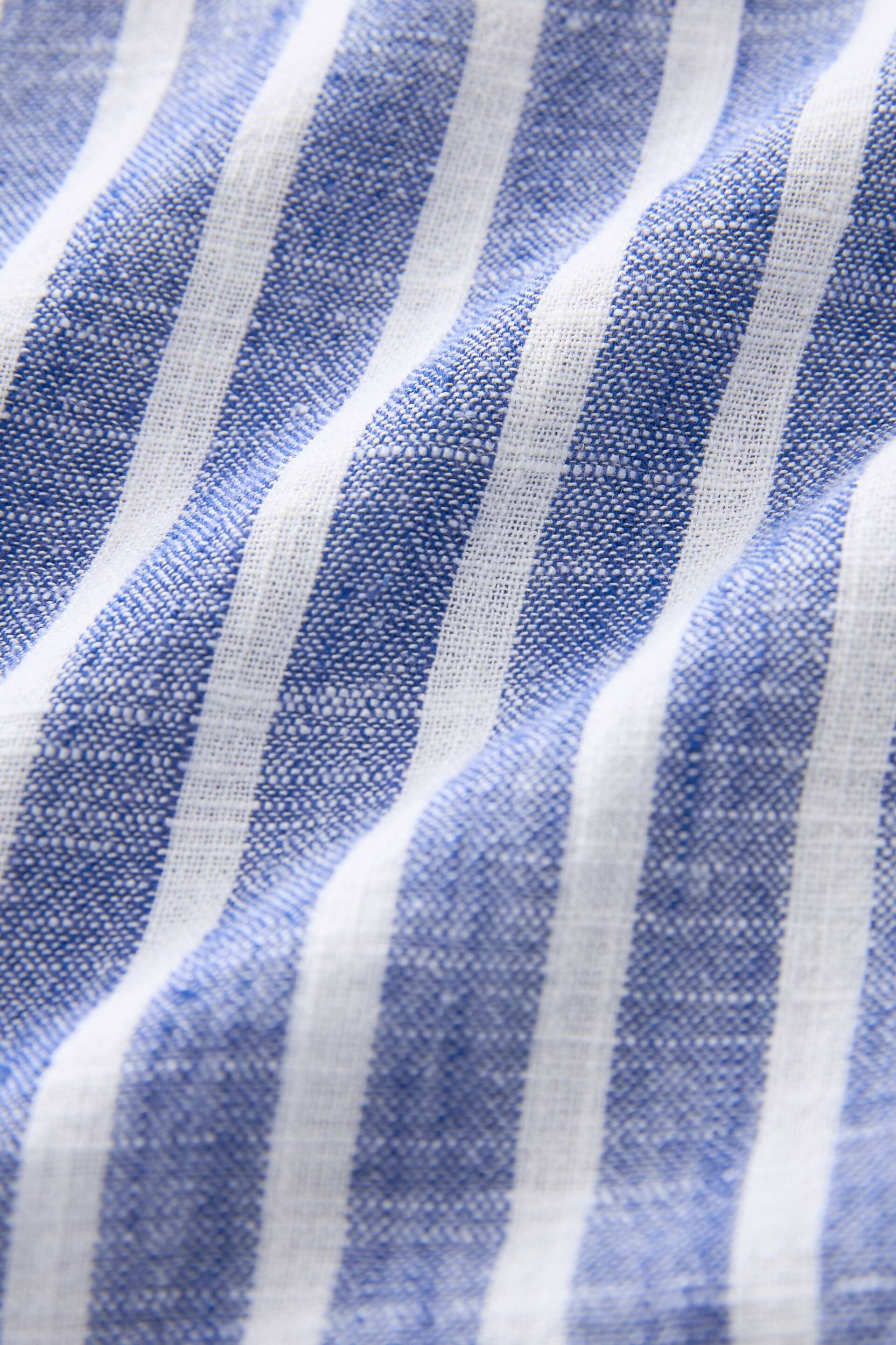Blue/White Stripe Sleeveless Ruched Side Linen Blend Shirt - Image 6 of 6