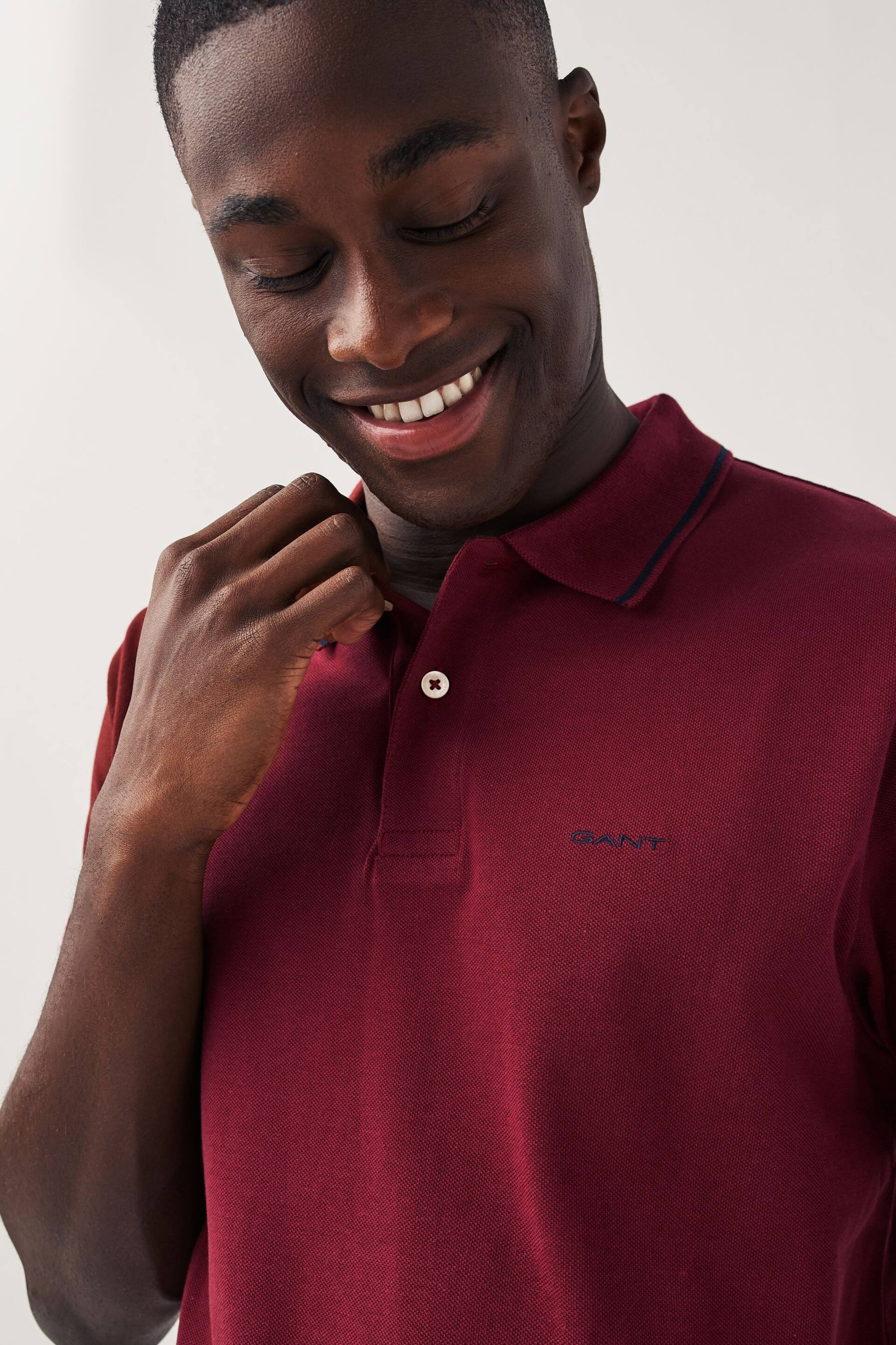 GANT Red Tipped Piqué Polo Shirt - Image 3 of 3