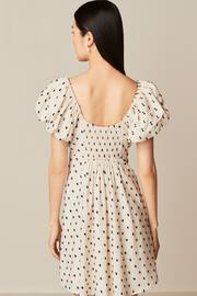 Neutral/Black Polka Dot Mini Puff Sleeve Ruched Front Dress - Image 2 of 6