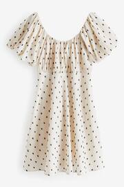 Neutral/Black Polka Dot Mini Puff Sleeve Ruched Front Dress - Image 5 of 6