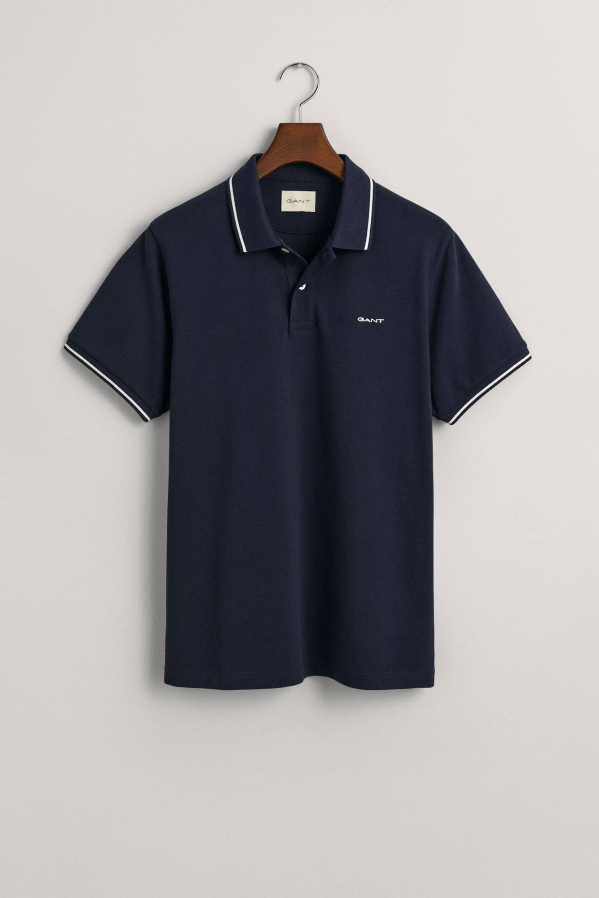 GANT Blue Tipped Piqué Polo Shirt - Image 4 of 4