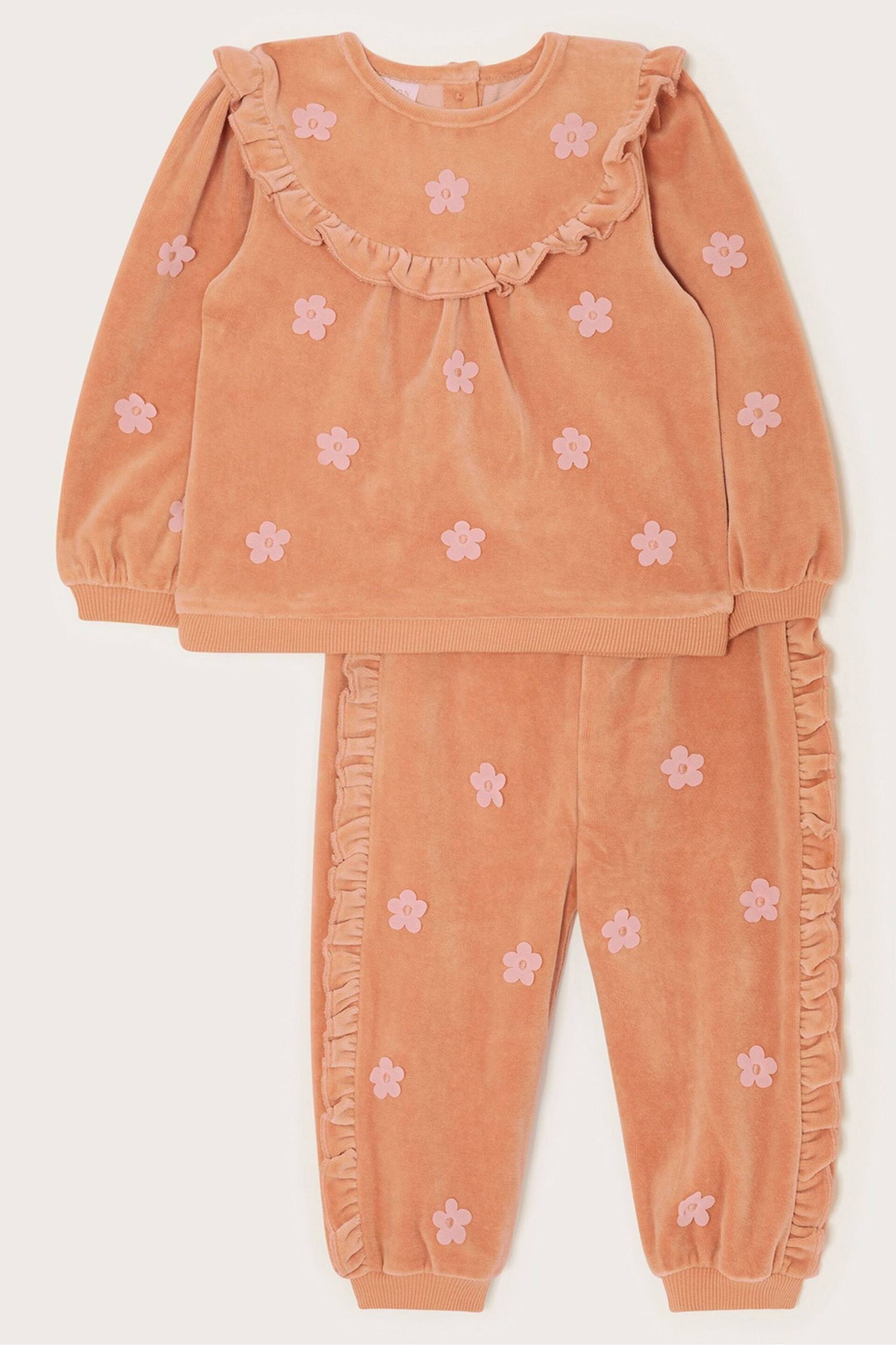 Monsoon Pink Baby Floral Velour Jumper and Joggers Set - Image 1 of 3