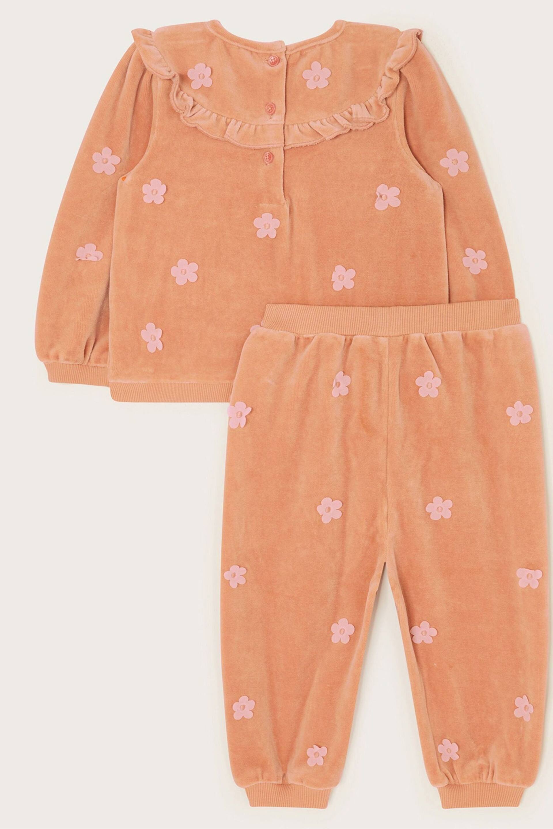 Monsoon Pink Baby Floral Velour Jumper and Joggers Set - Image 2 of 3