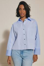 Blue Contrast Long Sleeve Cotton Cropped Shirt - Image 2 of 7