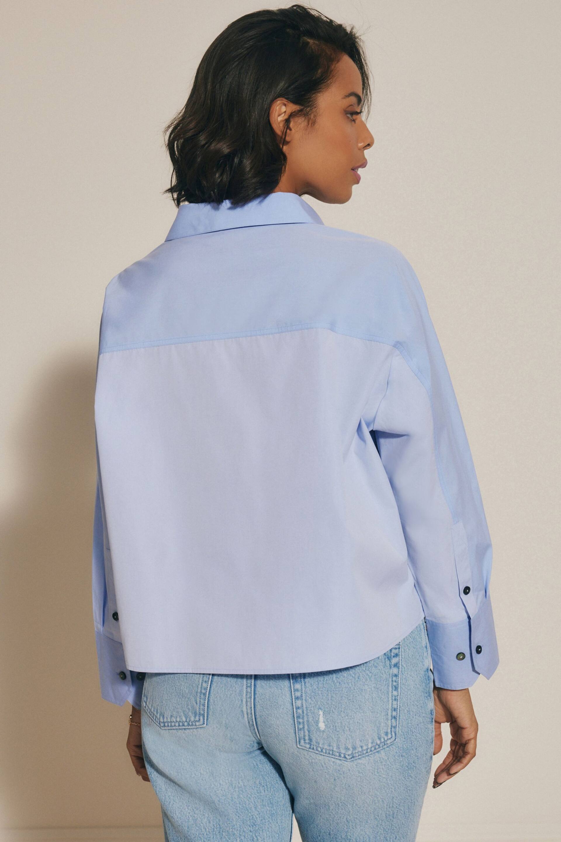 Blue Contrast Long Sleeve Cotton Cropped Shirt - Image 3 of 7