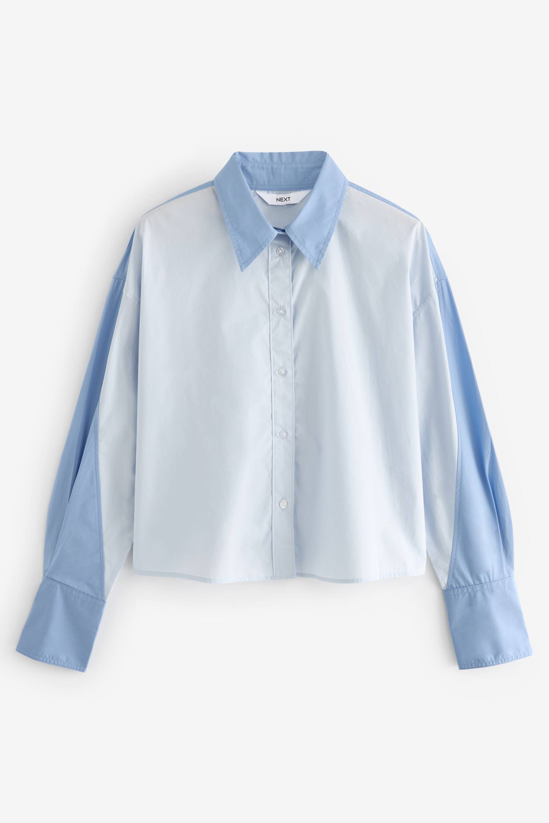 Blue Contrast Long Sleeve Cotton Cropped Shirt - Image 5 of 7