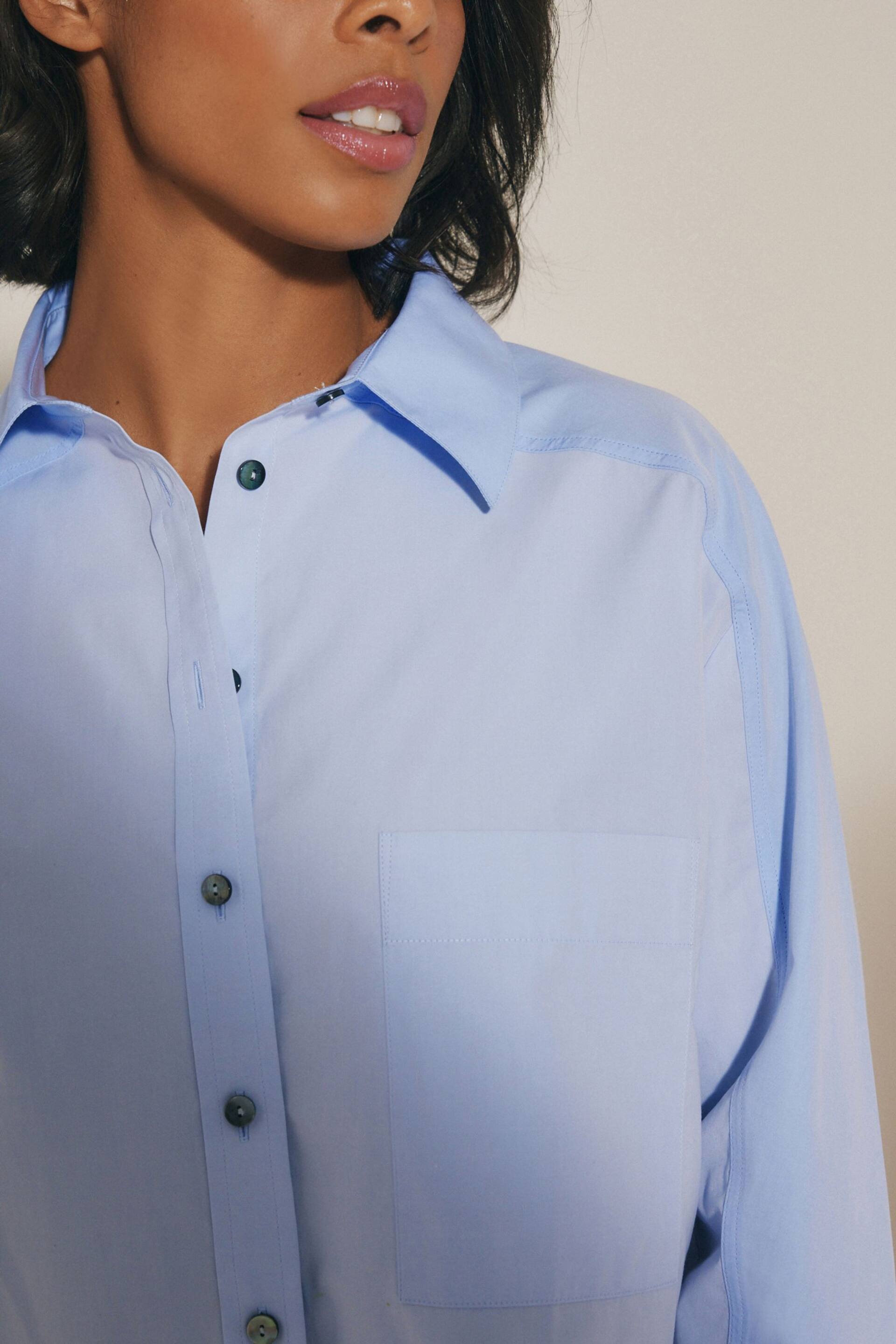 Blue Contrast Long Sleeve Cotton Cropped Shirt - Image 7 of 7