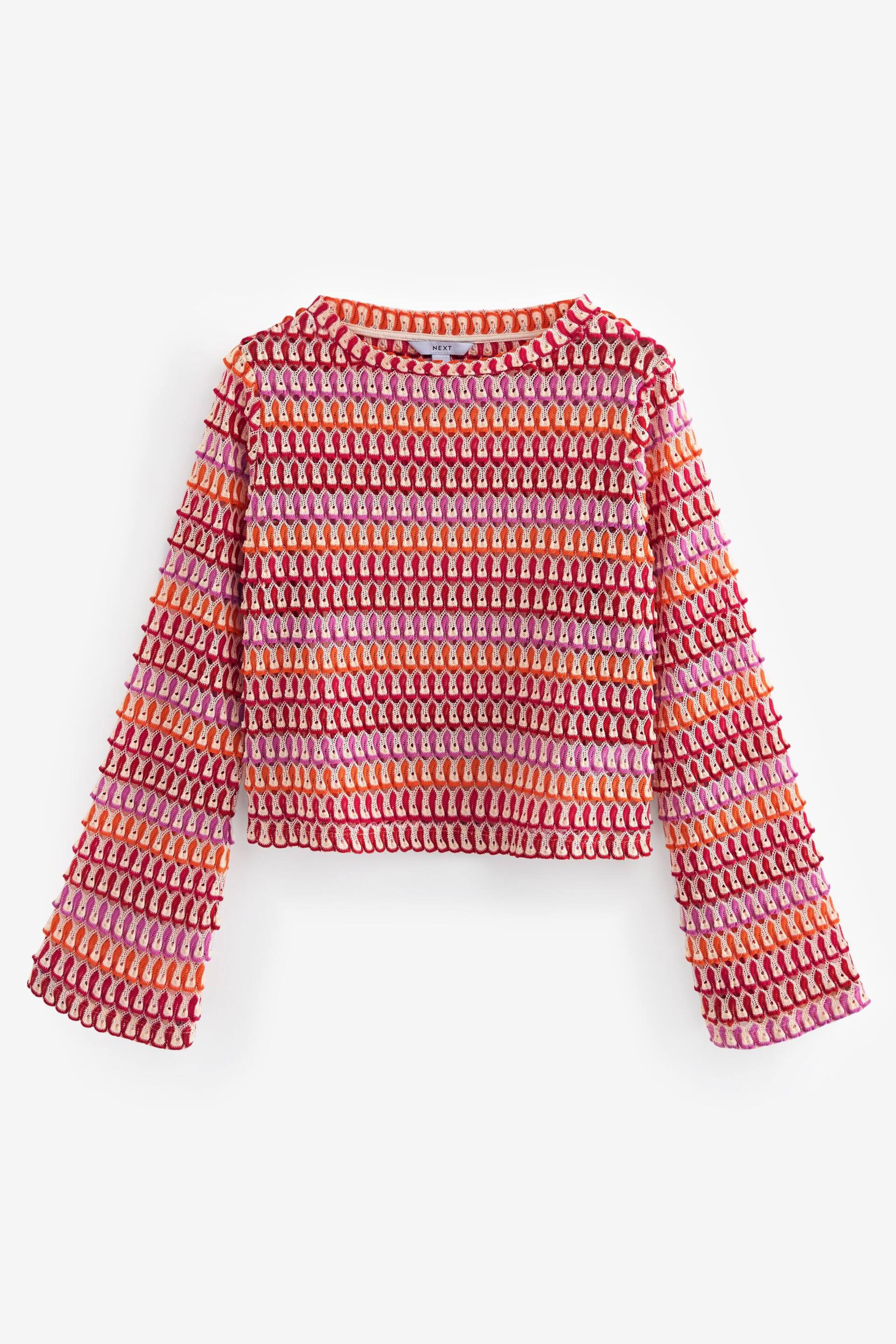 Pink/Orange Long Sleeve Crochet Top - Image 5 of 6