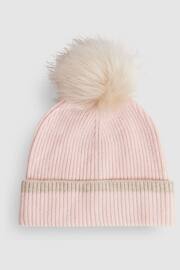 Reiss Pink Hattie Wool Ribbed Pom-Pom Hat - Image 1 of 3