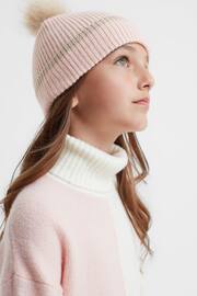 Reiss Pink Hattie Wool Ribbed Pom-Pom Hat - Image 2 of 3