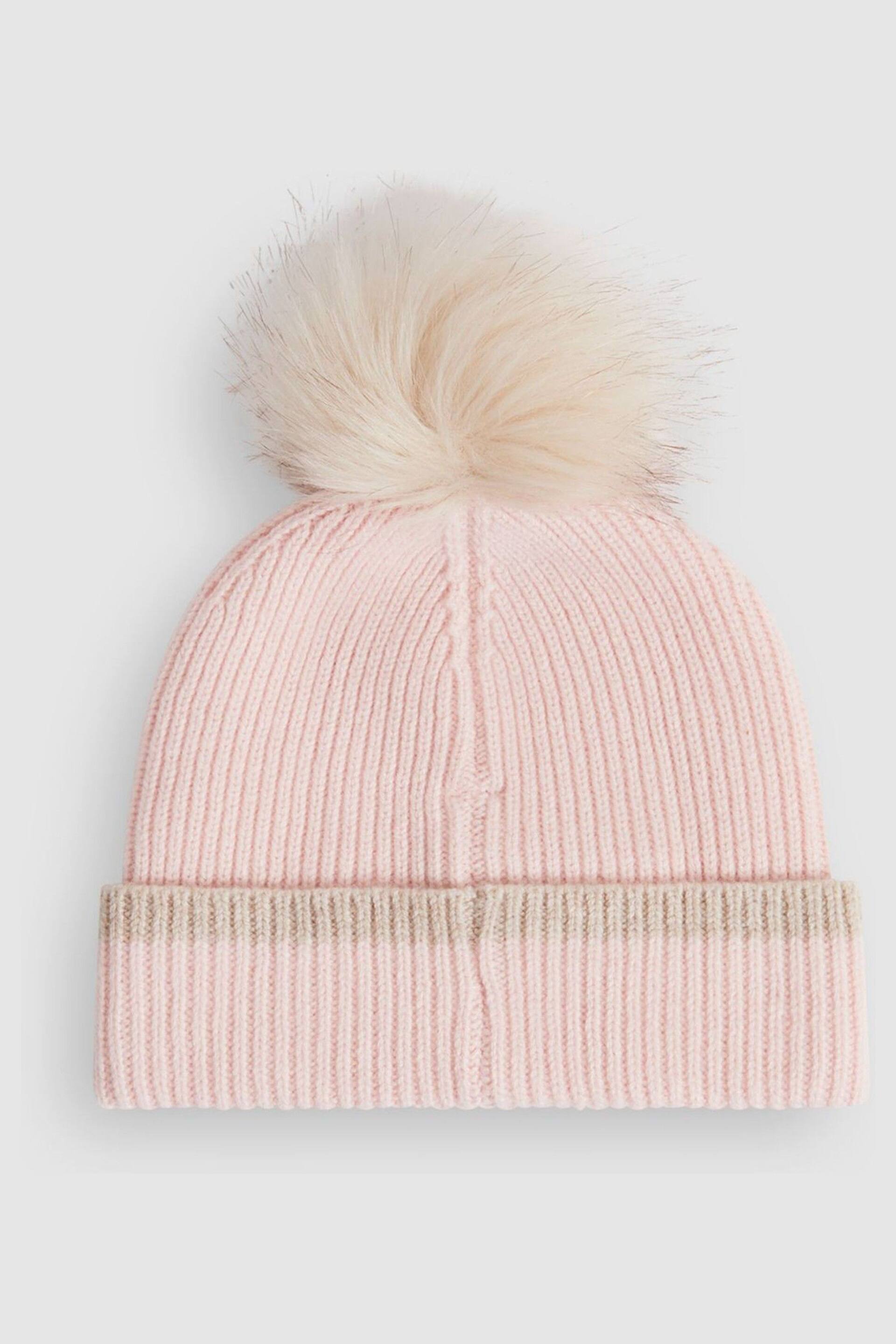 Reiss Pink Hattie Wool Ribbed Pom-Pom Hat - Image 3 of 3