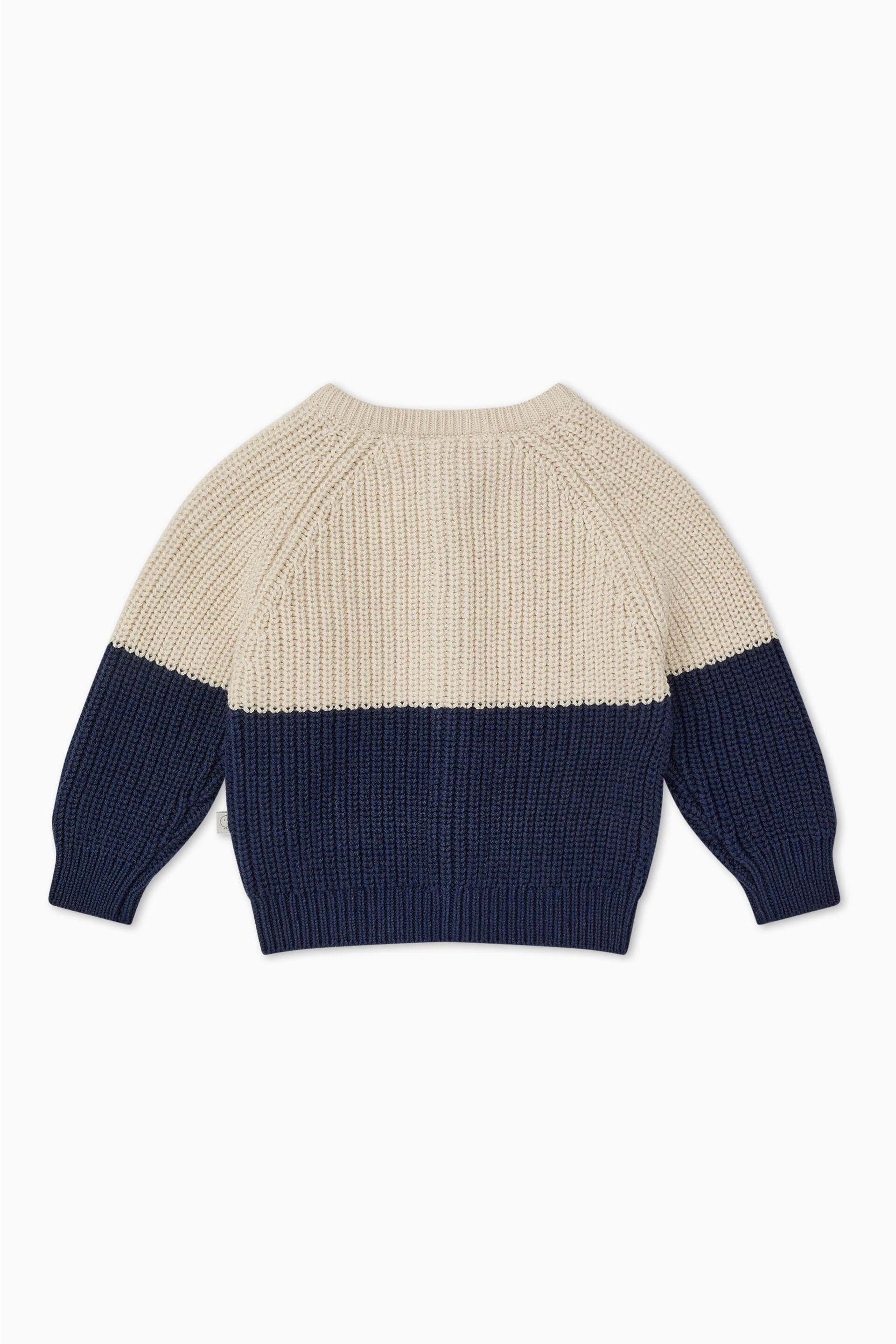 MORI Blue Organic Cotton Colourblock Knitted Cardigan - Image 3 of 4