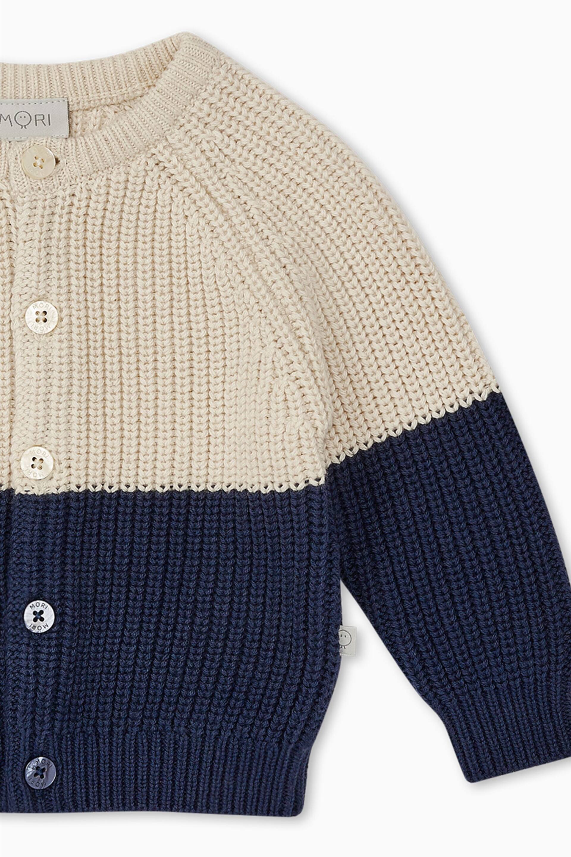 MORI Blue Organic Cotton Colourblock Knitted Cardigan - Image 4 of 4