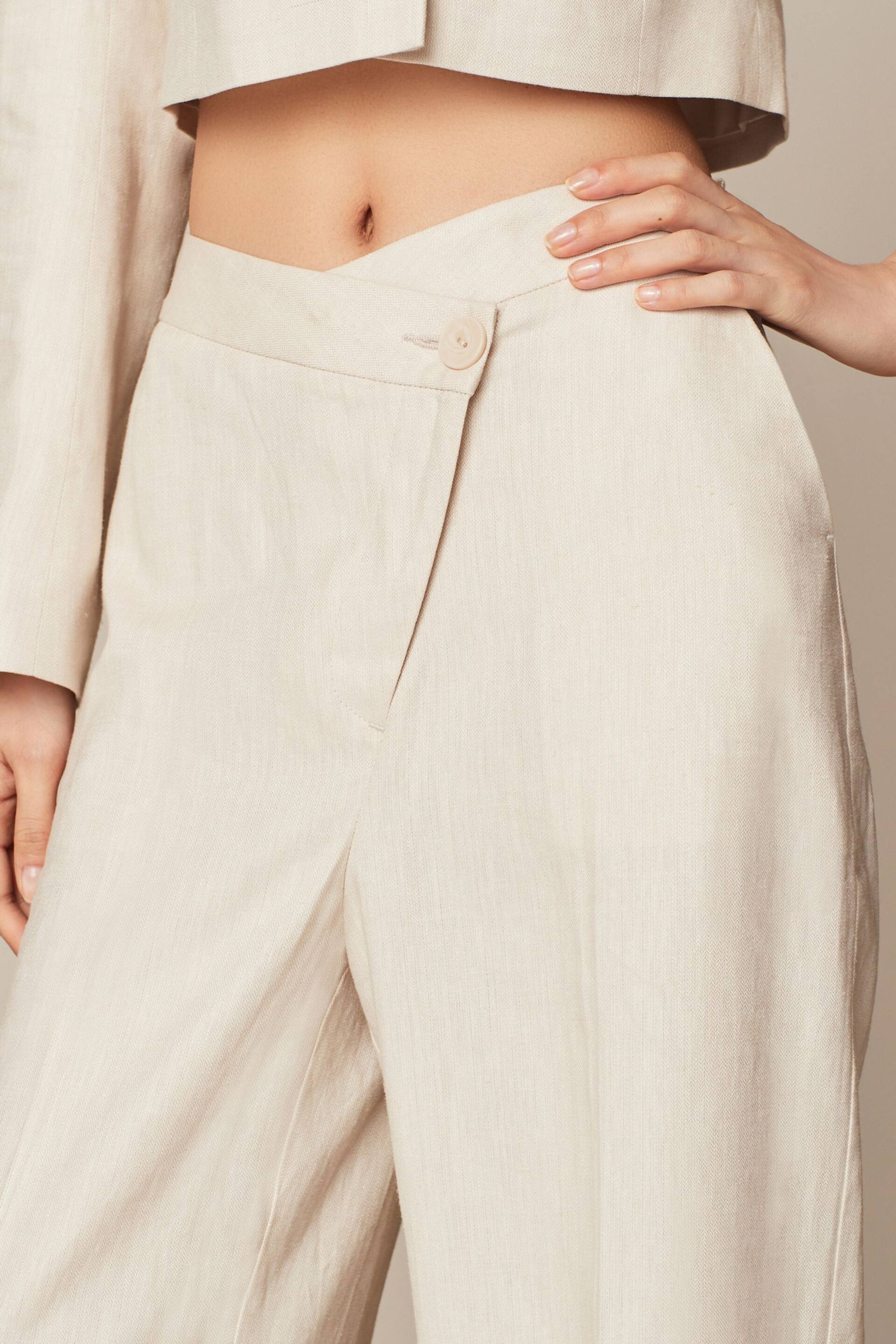 Neutral Asymetric Waistband Tailored Wide Leg Trousers - Image 4 of 6