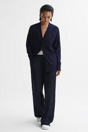 Reiss Navy Abigail Petite Wide Leg Elasticated Trousers - Image 1 of 7