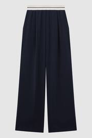 Reiss Navy Abigail Petite Wide Leg Elasticated Trousers - Image 2 of 7