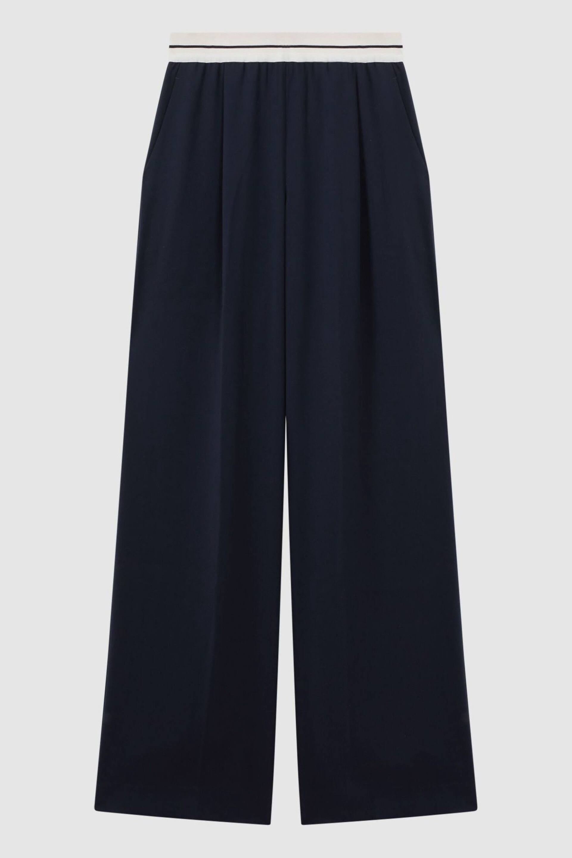 Reiss Navy Abigail Petite Wide Leg Elasticated Trousers - Image 2 of 7