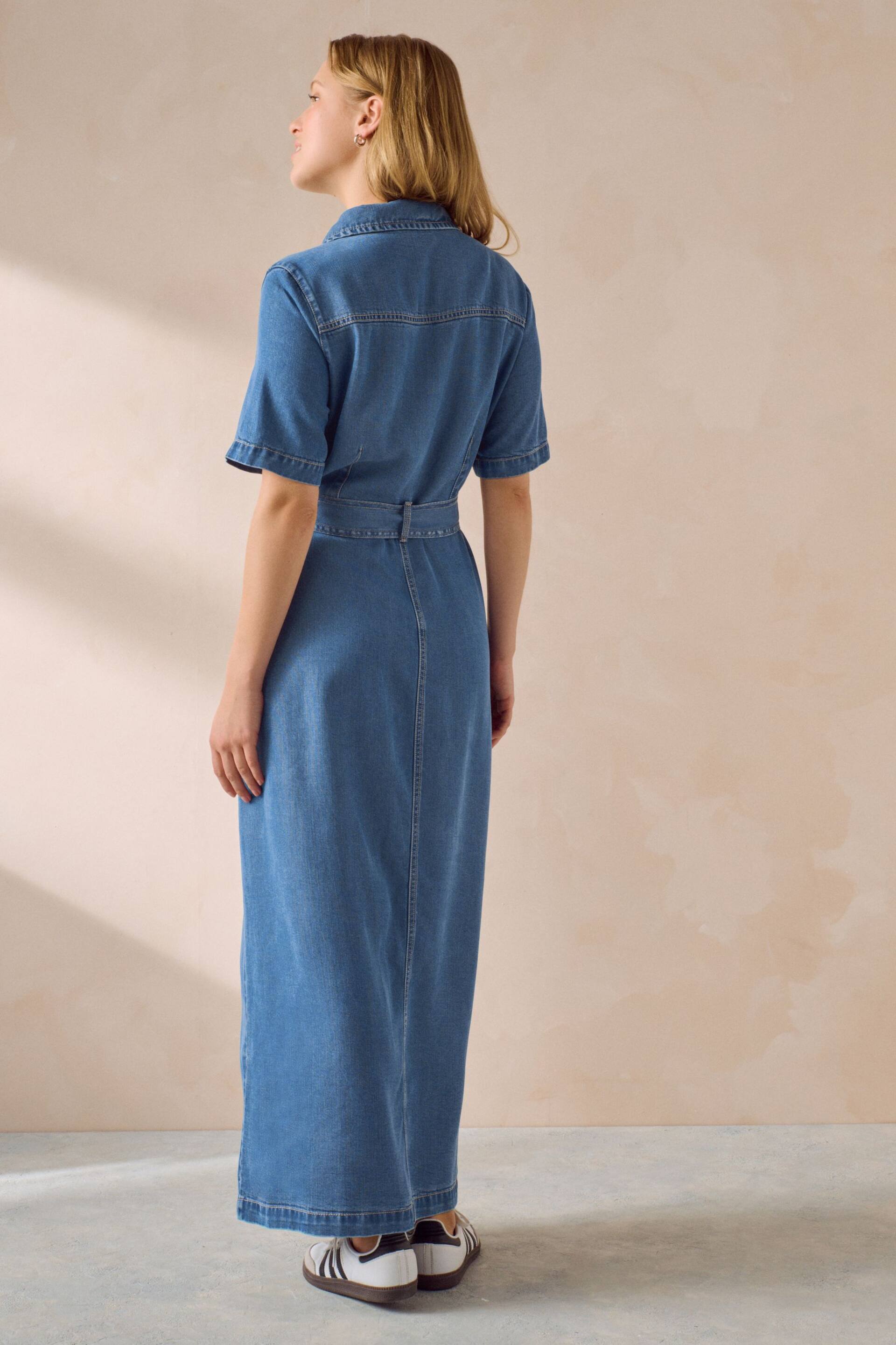 Mid Blue Fuller Bust Button Through Denim Summer Dress - Image 2 of 5