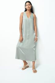 Silver Sleeveless Column V-Neck Midi Dress - Image 1 of 8